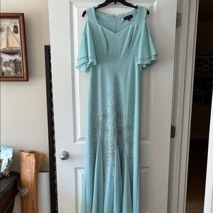 R&M Richards Light Blue Maxi Dress with Embellishments